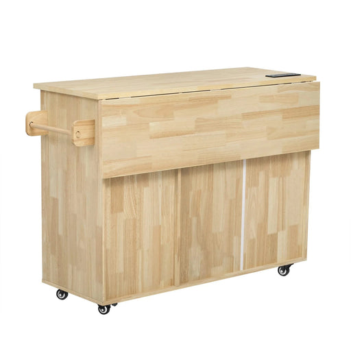 K&K 53.2'W 3D Woven Checkerboard Pattern Design Kitchen Island with Drop Leaf, Rolling Kitchen Island on Wheels with Internal Storage Rack, Power Outlet, Kitchen Cart with 3 Drawers 2 Cabinets, Nature Default -DTYStore