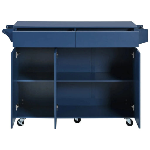 K&K 53.2'' Kitchen Island with Drop Leaf, Kitchen Storage Cart with Spice Rack, Towel Rack and 2 Drawers, Rolling Kitchen Island on Wheels with Adjustable Shelves for Kitchen, Dining Room, Navy Blue Default -DTYStore