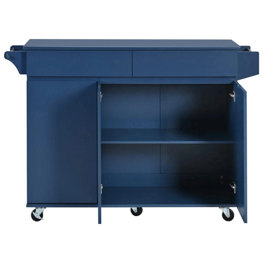 K&K 53.2'' Kitchen Island with Drop Leaf, Kitchen Storage Cart with Spice Rack, Towel Rack and 2 Drawers, Rolling Kitchen Island on Wheels with Adjustable Shelves for Kitchen, Dining Room, Navy Blue Default -DTYStore