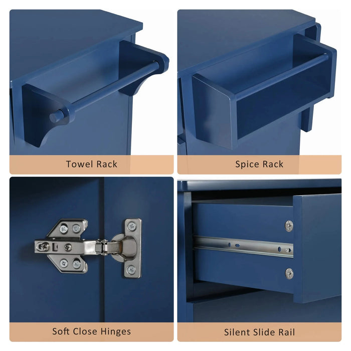 K&K 53.2'' Kitchen Island with Drop Leaf, Kitchen Storage Cart with Spice Rack, Towel Rack and 2 Drawers, Rolling Kitchen Island on Wheels with Adjustable Shelves for Kitchen, Dining Room, Navy Blue Default -DTYStore