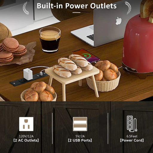 K&K 53.5''Farmhouse Kitchen Island with Power Outlet, Kitchen Storage Island with Drop Leaf, Spice Rack and Drawer, Rolling Kitchen Cart on Wheels, for Home, Kitchen and Dining Room, Black Default -DTYStore