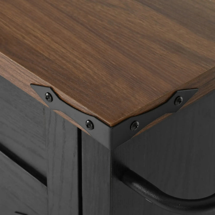 K&K 53.5''Farmhouse Kitchen Island with Power Outlet, Kitchen Storage Island with Drop Leaf, Spice Rack and Drawer, Rolling Kitchen Cart on Wheels, for Home, Kitchen and Dining Room, Black Default -DTYStore