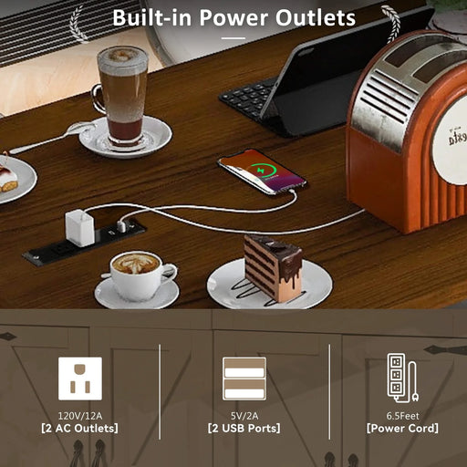 K&K 53.5''Farmhouse Kitchen Island with Power Outlet, Kitchen Storage Island with Drop Leaf, Spice Rack and Drawer, Rolling Kitchen Cart on Wheels, for Home, Kitchen and Dining Room, White Default -DTYStore