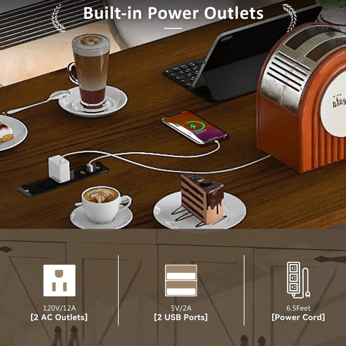 K&K 53.5''Farmhouse Kitchen Island with Power Outlet, Kitchen Storage Island with Drop Leaf, Spice Rack and Drawer, Rolling Kitchen Cart on Wheels, for Home, Kitchen and Dining Room, White Default -DTYStore