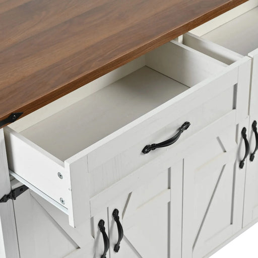 K&K 53.5''Farmhouse Kitchen Island with Power Outlet, Kitchen Storage Island with Drop Leaf, Spice Rack and Drawer, Rolling Kitchen Cart on Wheels, for Home, Kitchen and Dining Room, White Default -DTYStore