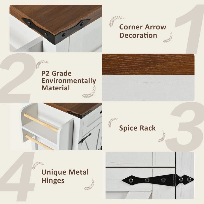 K&K 53.5''Farmhouse Kitchen Island with Power Outlet, Kitchen Storage Island with Drop Leaf, Spice Rack and Drawer, Rolling Kitchen Cart on Wheels, for Home, Kitchen and Dining Room, White Default -DTYStore