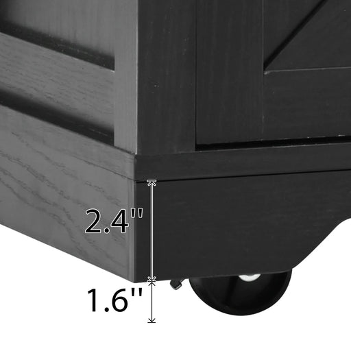 K&K 53.7' Farmhouse Kitchen Island with Power Outlet, 2 Sliding Barn Door Kitchen Storage Island with Drop Leaf, Spice Rack Rolling Kitchen Cart on Wheels, for Home, Kitchen and Dining Room, Black Default -DTYStore