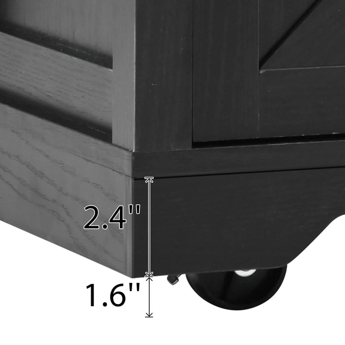 K&K 53.7' Farmhouse Kitchen Island with Power Outlet, 2 Sliding Barn Door Kitchen Storage Island with Drop Leaf, Spice Rack Rolling Kitchen Cart on Wheels, for Home, Kitchen and Dining Room, Black Default -DTYStore