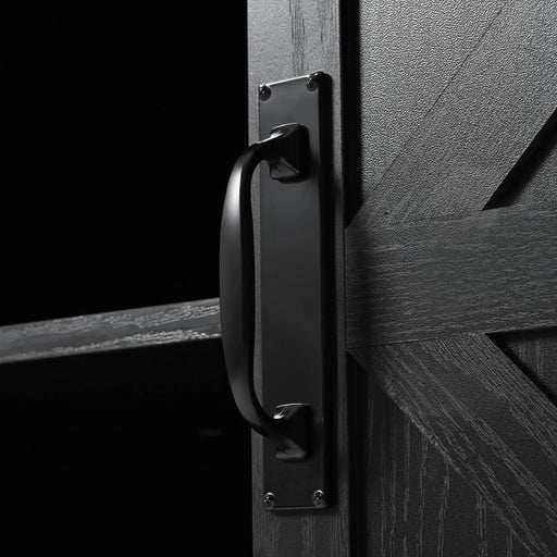 K&K 53.7' Farmhouse Kitchen Island with Power Outlet, 2 Sliding Barn Door Kitchen Storage Island with Drop Leaf, Spice Rack Rolling Kitchen Cart on Wheels, for Home, Kitchen and Dining Room, Black Default -DTYStore