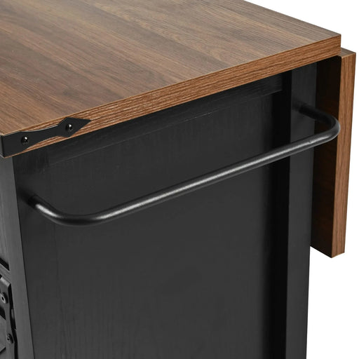 K&K 53.7' Farmhouse Kitchen Island with Power Outlet, 2 Sliding Barn Door Kitchen Storage Island with Drop Leaf, Spice Rack Rolling Kitchen Cart on Wheels, for Home, Kitchen and Dining Room, Black Default -DTYStore