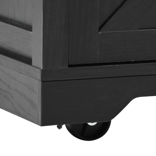 K&K 53.7' Farmhouse Kitchen Island with Power Outlet, 2 Sliding Barn Door Kitchen Storage Island with Drop Leaf, Spice Rack Rolling Kitchen Cart on Wheels, for Home, Kitchen and Dining Room, Black Default -DTYStore