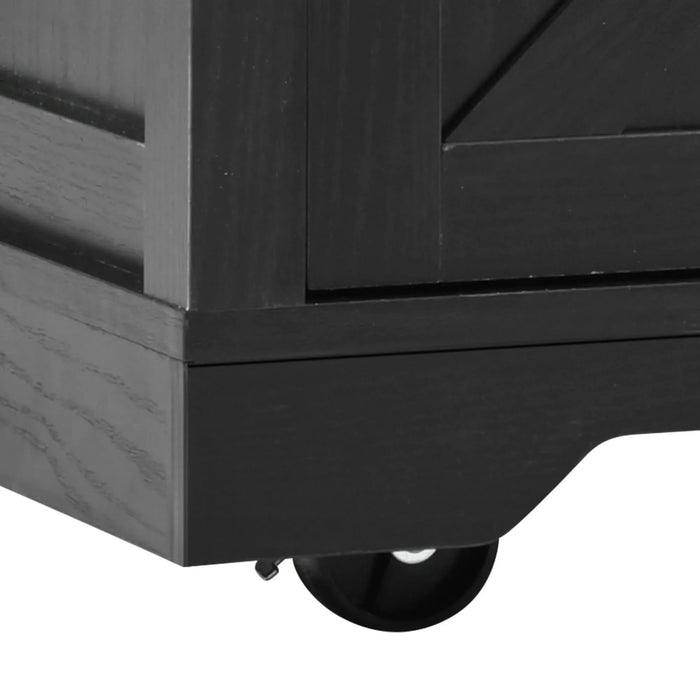 K&K 53.7' Farmhouse Kitchen Island with Power Outlet, 2 Sliding Barn Door Kitchen Storage Island with Drop Leaf, Spice Rack Rolling Kitchen Cart on Wheels, for Home, Kitchen and Dining Room, Black Default -DTYStore