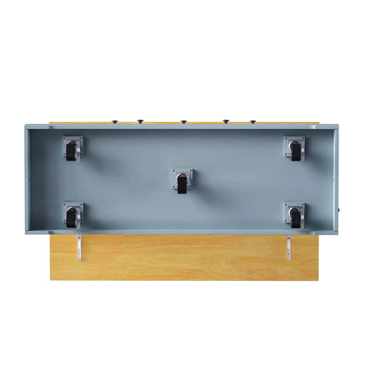 K&K 53inch Large Kitchen Island with 2 Bar Stools, Power Outlet,Door Internal Storage Rack,Kitchen Storage Cart on 5 Wheels with Drop Leaf,5 Open Side Racks,3 Drawers for Kitchen,Dining Room,Grey Blue Default -DTYStore