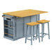 K&K 53inch Large Kitchen Island with 2 Bar Stools, Power Outlet,Door Internal Storage Rack,Kitchen Storage Cart on 5 Wheels with Drop Leaf,5 Open Side Racks,3 Drawers for Kitchen,Dining Room,Grey Blue Default -DTYStore