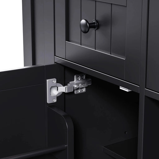 K&K 53inch Large Kitchen Island with 2 Bar Stools, Power Outlet,Door Internal Storage Rack, Kitchen Storage Cart on 5 Wheels with Drop Leaf, 5 Open Side Racks, 3 Drawers, for Kitchen,Dining Room,Black Default -DTYStore