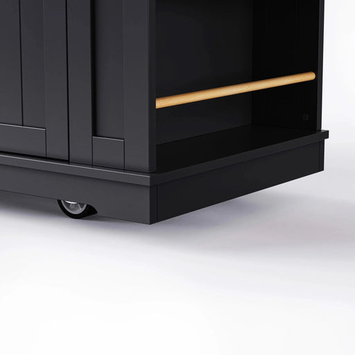 K&K 53inch Large Kitchen Island with 2 Bar Stools, Power Outlet,Door Internal Storage Rack, Kitchen Storage Cart on 5 Wheels with Drop Leaf, 5 Open Side Racks, 3 Drawers, for Kitchen,Dining Room,Black Default -DTYStore