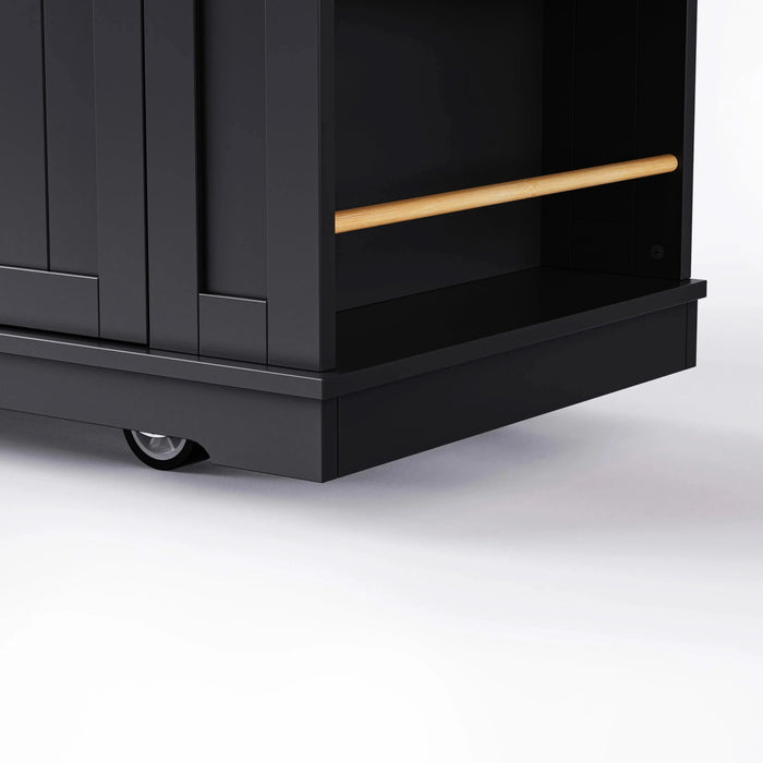 K&K 53inch Large Kitchen Island with 2 Bar Stools, Power Outlet,Door Internal Storage Rack, Kitchen Storage Cart on 5 Wheels with Drop Leaf, 5 Open Side Racks, 3 Drawers, for Kitchen,Dining Room,Black Default -DTYStore