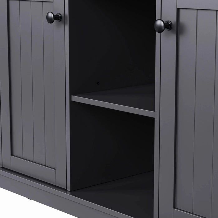 K&K 53inch Large Kitchen Island with 2 Bar Stools, Power Outlet,Door Internal Storage Rack, Kitchen Storage Cart on 5 Wheels with Drop Leaf, 5 Open Side Racks, 3 Drawers, for Kitchen,Dining Room,Black Default -DTYStore