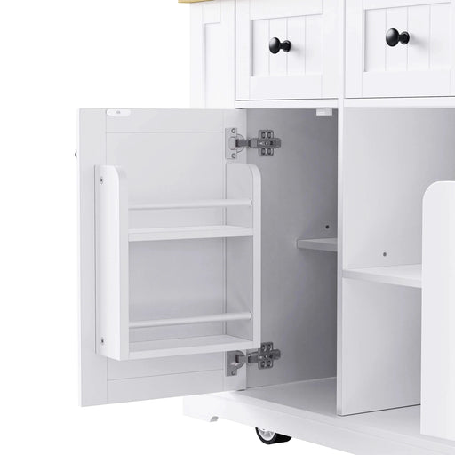 K&K 53inch Large Kitchen Island with 2 Bar Stools, Power Outlet,Door Internal Storage Rack, Kitchen Storage Cart on 5 Wheels with Drop Leaf, 5 Open Side Racks, 3 Drawers, for Kitchen,Dining Room,White Default -DTYStore