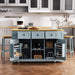 K&K 53inch Large Kitchen Island with Drop Leaf,Power Outlet,Door Internal Storage Rack,Rolling Kitchen Cart on 5 Wheels with 5 Open Side Racks for Kitchen,Dining Room,Grey Blue(Not include bar stools) Default -DTYStore