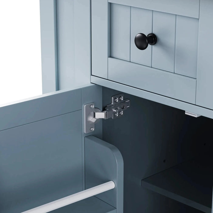 K&K 53inch Large Kitchen Island with Drop Leaf,Power Outlet,Door Internal Storage Rack,Rolling Kitchen Cart on 5 Wheels with 5 Open Side Racks for Kitchen,Dining Room,Grey Blue(Not include bar stools) Default -DTYStore