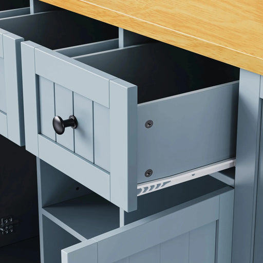 K&K 53inch Large Kitchen Island with Drop Leaf,Power Outlet,Door Internal Storage Rack,Rolling Kitchen Cart on 5 Wheels with 5 Open Side Racks for Kitchen,Dining Room,Grey Blue(Not include bar stools) Default -DTYStore