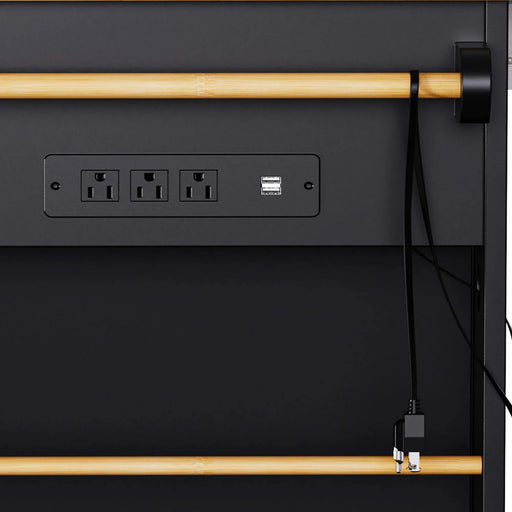 K&K 53inch Large Kitchen Island with Drop Leaf, Power Outlet, Door Internal Storage Rack, Rolling Kitchen Cart on 5 Wheels with 5 Open Side Racks for Kitchen, Dining Room,Black(Not include bar stools) Default -DTYStore