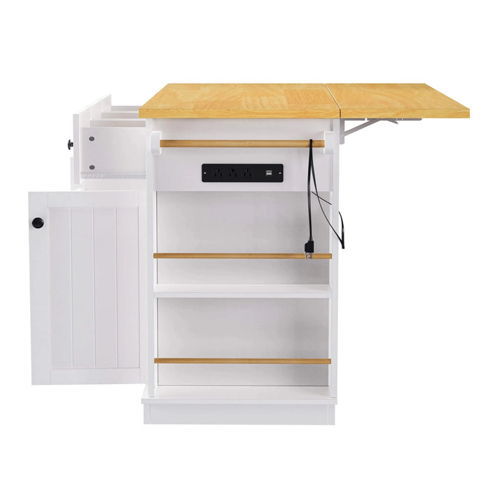 K&K 53inch Large Kitchen Island with Drop Leaf, Power Outlet, Door Internal Storage Rack, Rolling Kitchen Cart on 5 Wheels with 5 Open Side Racks for Kitchen, Dining Room,White(Not include bar stools) Default -DTYStore
