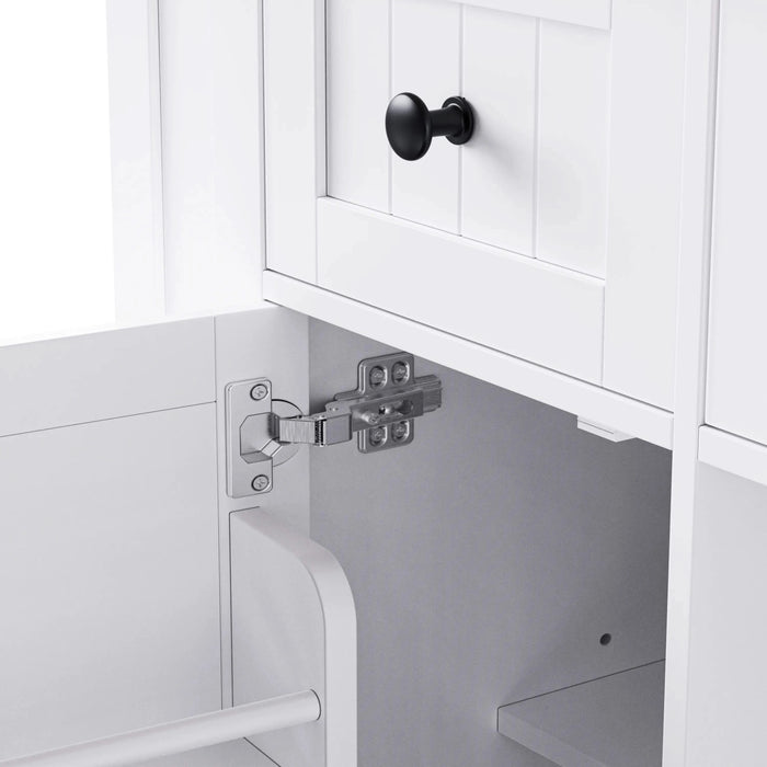 K&K 53inch Large Kitchen Island with Drop Leaf, Power Outlet, Door Internal Storage Rack, Rolling Kitchen Cart on 5 Wheels with 5 Open Side Racks for Kitchen, Dining Room,White(Not include bar stools) Default -DTYStore