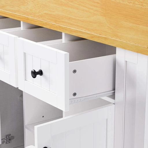 K&K 53inch Large Kitchen Island with Drop Leaf, Power Outlet, Door Internal Storage Rack, Rolling Kitchen Cart on 5 Wheels with 5 Open Side Racks for Kitchen, Dining Room,White(Not include bar stools) Default -DTYStore