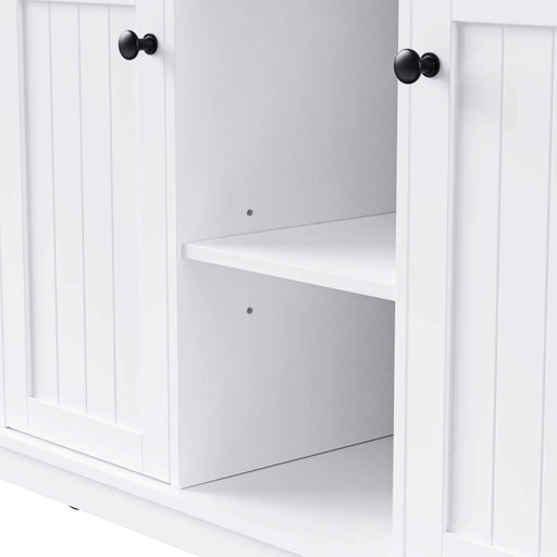 K&K 53inch Large Kitchen Island with Drop Leaf, Power Outlet, Door Internal Storage Rack, Rolling Kitchen Cart on 5 Wheels with 5 Open Side Racks for Kitchen, Dining Room,White(Not include bar stools) Default -DTYStore