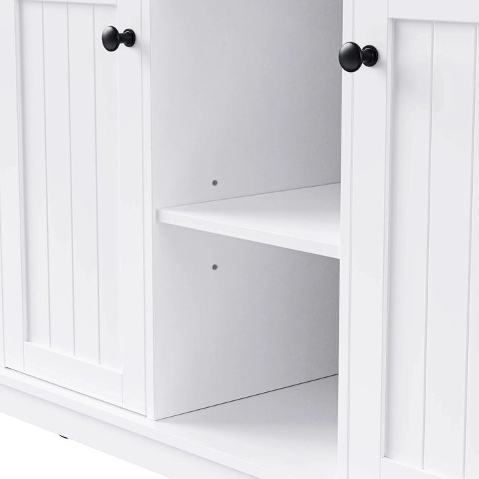 K&K 53inch Large Kitchen Island with Drop Leaf, Power Outlet, Door Internal Storage Rack, Rolling Kitchen Cart on 5 Wheels with 5 Open Side Racks for Kitchen, Dining Room,White(Not include bar stools) Default -DTYStore