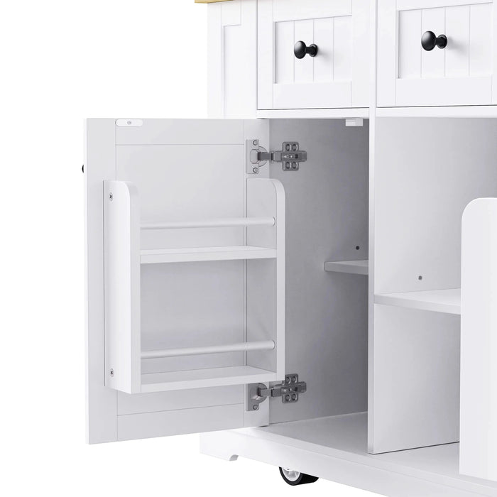 K&K 53inch Large Kitchen Island with Drop Leaf, Power Outlet, Door Internal Storage Rack, Rolling Kitchen Cart on 5 Wheels with 5 Open Side Racks for Kitchen, Dining Room,White(Not include bar stools) Default -DTYStore