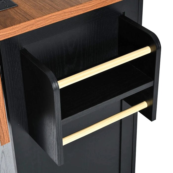 K&K 54.5' Farmhouse Kitchen Island with Power Outlet, Kitchen Storage Island with Internal Storage Rack, Drop Leaf, Spice Rack, Rolling Kitchen Cart on Wheels, for Home, Kitchen and Dining Room,Black Default -DTYStore
