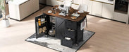 K&K 54.5' Farmhouse Kitchen Island with Power Outlet, Kitchen Storage Island with Internal Storage Rack, Drop Leaf, Spice Rack, Rolling Kitchen Cart on Wheels, for Home, Kitchen and Dining Room,Black Default -DTYStore