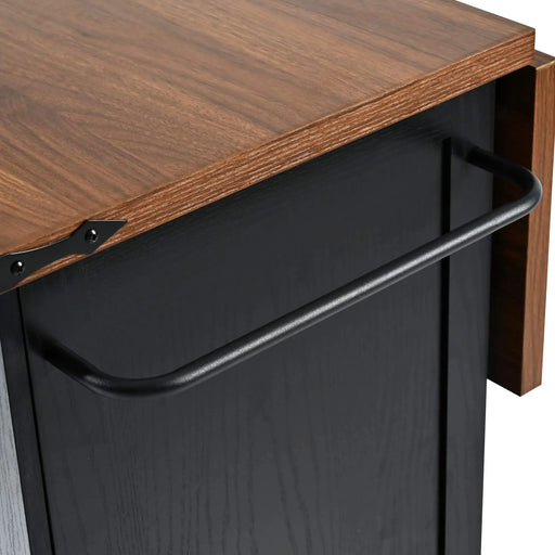 K&K 54.5' Farmhouse Kitchen Island with Power Outlet, Kitchen Storage Island with Internal Storage Rack, Drop Leaf, Spice Rack, Rolling Kitchen Cart on Wheels, for Home, Kitchen and Dining Room,Black Default -DTYStore