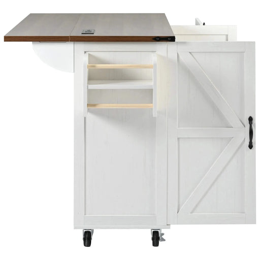 K&K 54.5' Farmhouse Kitchen Island with Power Outlet, Kitchen Storage Island with Internal Storage Rack, Drop Leaf, Spice Rack, Rolling Kitchen Cart on Wheels, for Home, Kitchen and Dining Room,White Default -DTYStore
