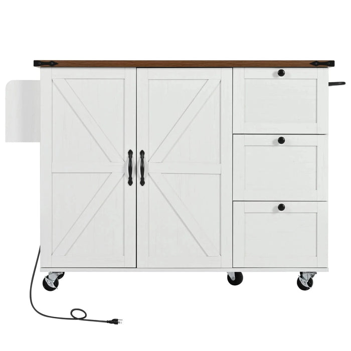 K&K 54.5' Farmhouse Kitchen Island with Power Outlet, Kitchen Storage Island with Internal Storage Rack, Drop Leaf, Spice Rack, Rolling Kitchen Cart on Wheels, for Home, Kitchen and Dining Room,White Default -DTYStore