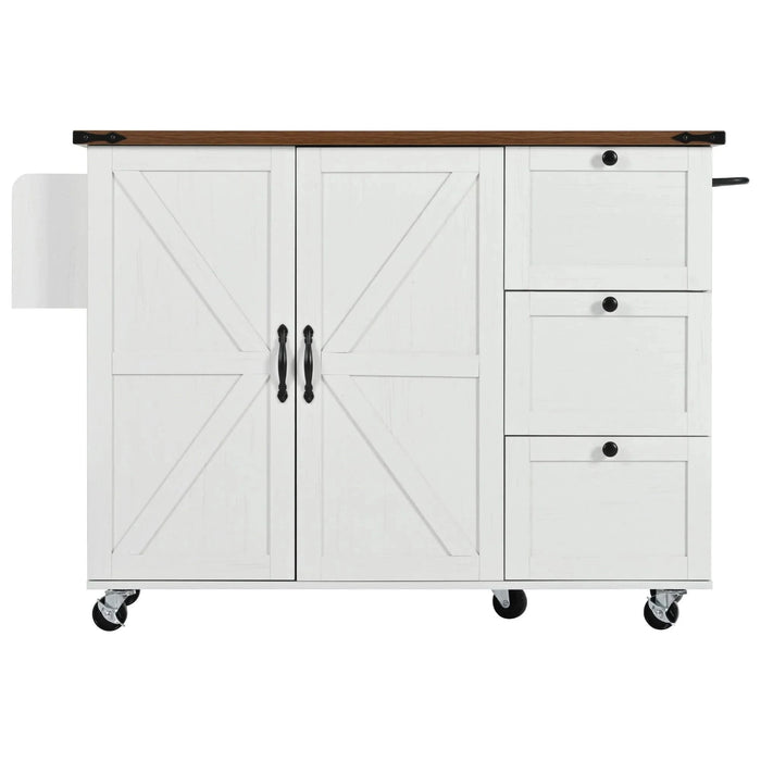 K&K 54.5' Farmhouse Kitchen Island with Power Outlet, Kitchen Storage Island with Internal Storage Rack, Drop Leaf, Spice Rack, Rolling Kitchen Cart on Wheels, for Home, Kitchen and Dining Room,White Default -DTYStore