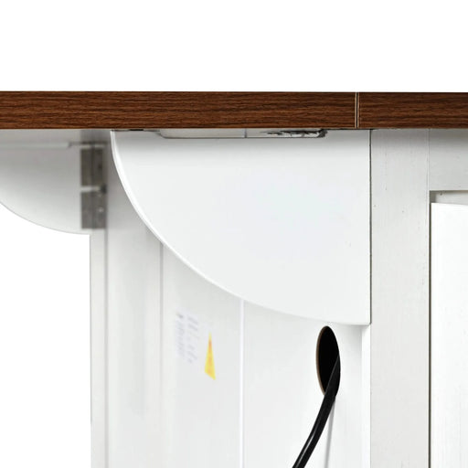 K&K 54.5' Farmhouse Kitchen Island with Power Outlet, Kitchen Storage Island with Internal Storage Rack, Drop Leaf, Spice Rack, Rolling Kitchen Cart on Wheels, for Home, Kitchen and Dining Room,White Default -DTYStore