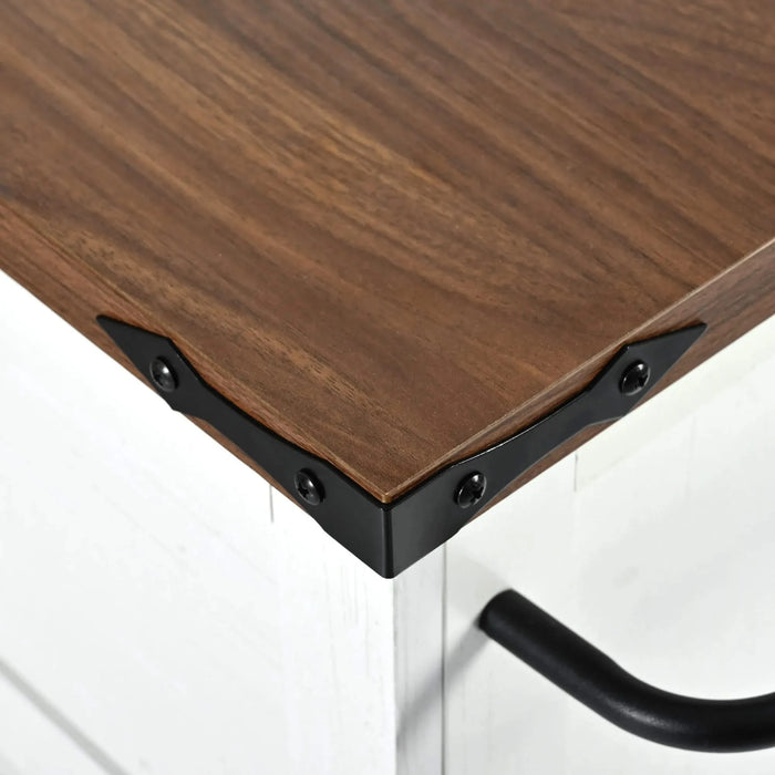 K&K 54.5' Farmhouse Kitchen Island with Power Outlet, Kitchen Storage Island with Internal Storage Rack, Drop Leaf, Spice Rack, Rolling Kitchen Cart on Wheels, for Home, Kitchen and Dining Room,White Default -DTYStore