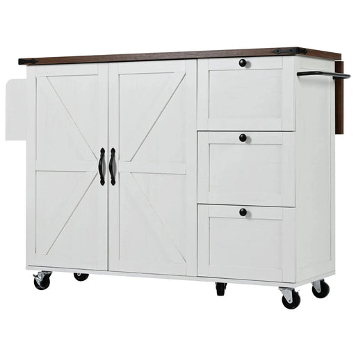 K&K 54.5' Farmhouse Kitchen Island with Power Outlet, Kitchen Storage Island with Internal Storage Rack, Drop Leaf, Spice Rack, Rolling Kitchen Cart on Wheels, for Home, Kitchen and Dining Room,White Default -DTYStore