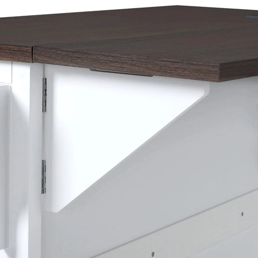 K&K 54.9' Kitchen Island with Drop Leaf, Power Outlet, Kitchen Storage Cart with 4 Door Shelves, Cross Barn Doors & Visual Glass Door, Rolling Kitchen Island on 4 Wheels for Kitchen, Dining Room,White Default -DTYStore