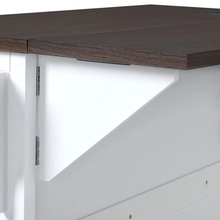 K&K 54.9' Kitchen Island with Drop Leaf, Power Outlet, Kitchen Storage Cart with 4 Door Shelves, Cross Barn Doors & Visual Glass Door, Rolling Kitchen Island on 4 Wheels for Kitchen, Dining Room,White Default -DTYStore