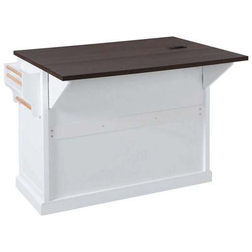 K&K 54.9' Kitchen Island with Drop Leaf, Power Outlet, Kitchen Storage Cart with 4 Door Shelves, Cross Barn Doors & Visual Glass Door, Rolling Kitchen Island on 4 Wheels for Kitchen, Dining Room,White Default -DTYStore