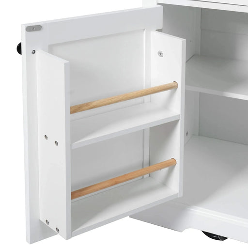 K&K 54.9' Kitchen Island with Drop Leaf, Power Outlet, Kitchen Storage Cart with 4 Door Shelves, Cross Barn Doors & Visual Glass Door, Rolling Kitchen Island on 4 Wheels for Kitchen, Dining Room,White Default -DTYStore