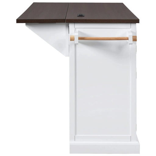 K&K 54.9' Kitchen Island with Drop Leaf, Power Outlet, Kitchen Storage Cart with 4 Door Shelves, Cross Barn Doors & Visual Glass Door, Rolling Kitchen Island on 4 Wheels for Kitchen, Dining Room,White Default -DTYStore