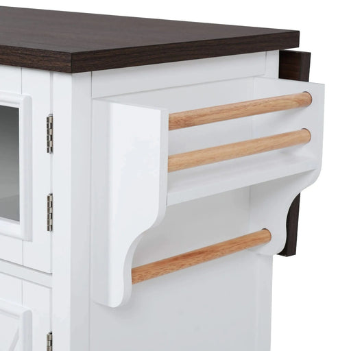 K&K 54.9' Kitchen Island with Drop Leaf, Power Outlet, Kitchen Storage Cart with 4 Door Shelves, Cross Barn Doors & Visual Glass Door, Rolling Kitchen Island on 4 Wheels for Kitchen, Dining Room,White Default -DTYStore