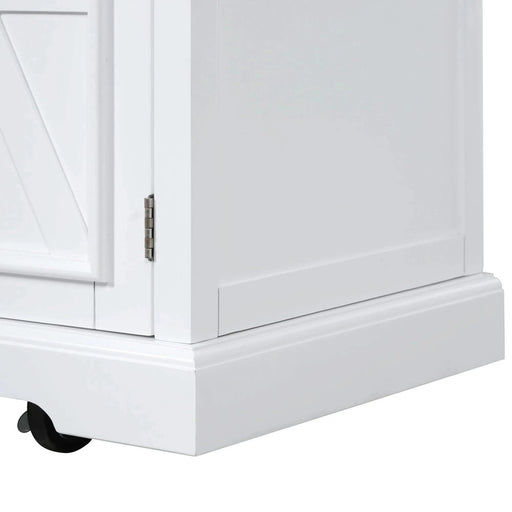 K&K 54.9' Kitchen Island with Drop Leaf, Power Outlet, Kitchen Storage Cart with 4 Door Shelves, Cross Barn Doors & Visual Glass Door, Rolling Kitchen Island on 4 Wheels for Kitchen, Dining Room,White Default -DTYStore