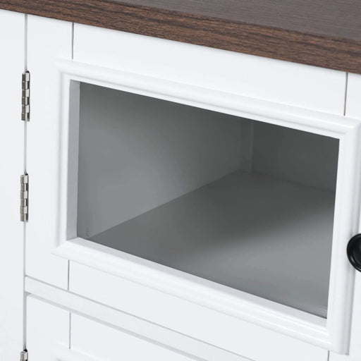 K&K 54.9' Kitchen Island with Drop Leaf, Power Outlet, Kitchen Storage Cart with 4 Door Shelves, Cross Barn Doors & Visual Glass Door, Rolling Kitchen Island on 4 Wheels for Kitchen, Dining Room,White Default -DTYStore